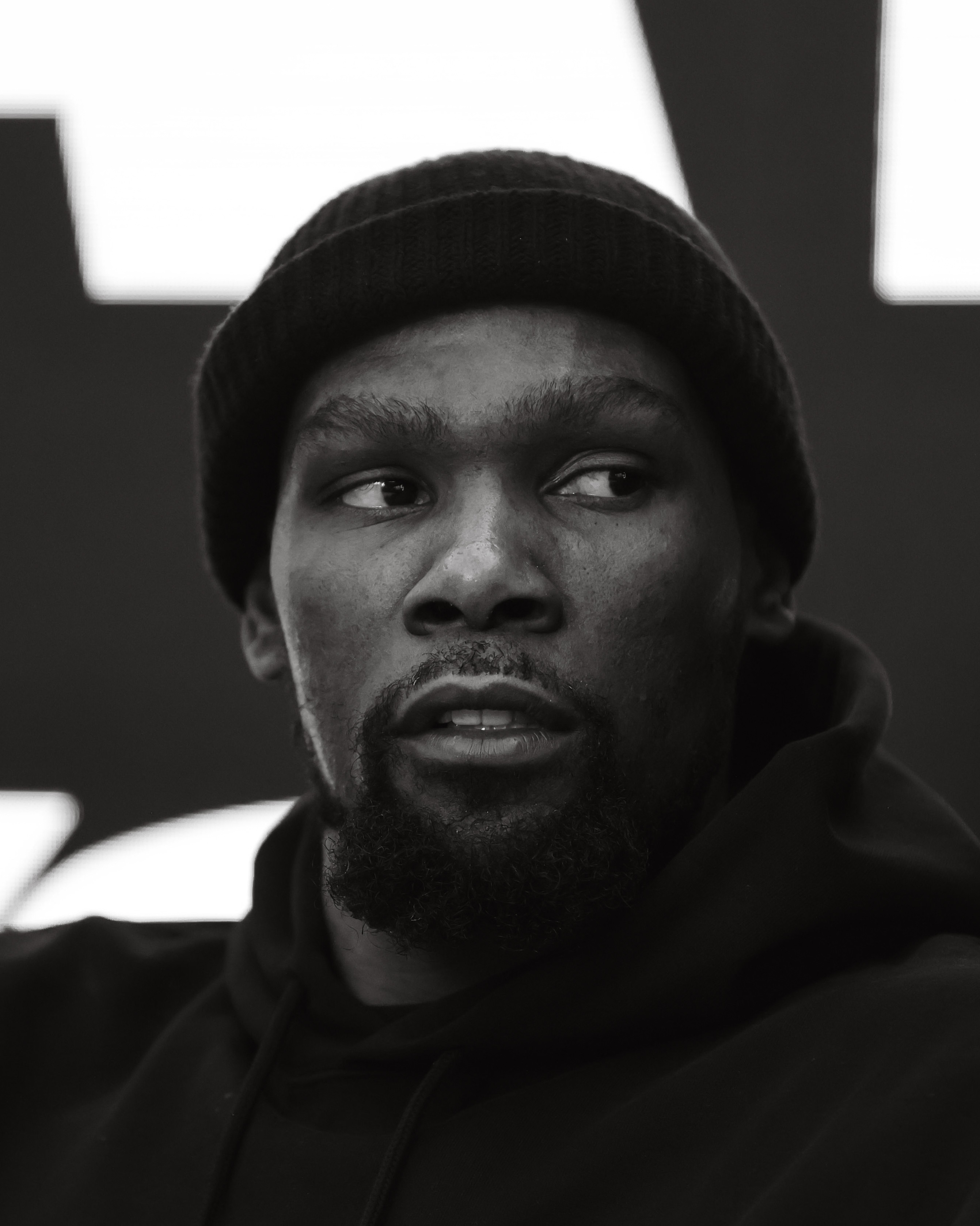 Kevin Durant black and white close-up