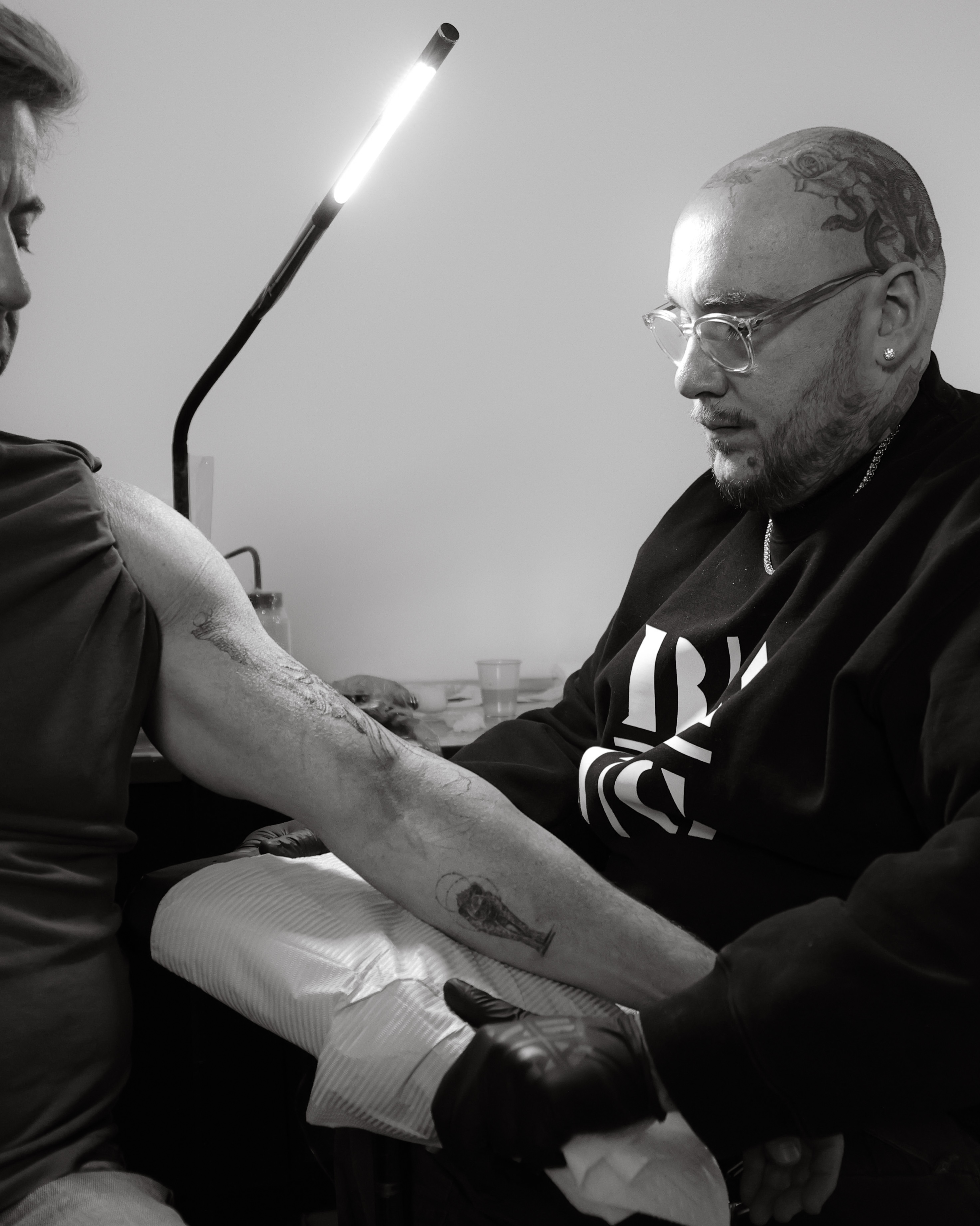 Dave examining the work